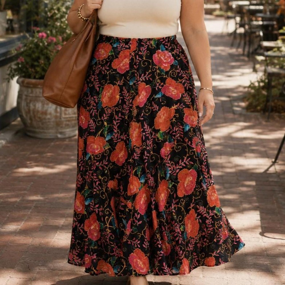 Vintage Chicos Floral Maxi Skirt XL 16‎ Boho Romantic Cottagecore